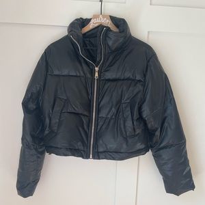 Black Faux Leather Bomber Jacket